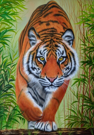 Painting titled "Tiger 2" by Shahen Aleksandryan, Original Artwork, Oil