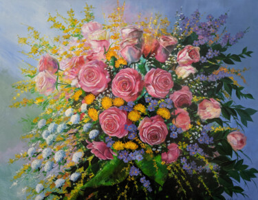 Pittura intitolato "Floral Opulence" da Shahen Aleksandryan, Opera d'arte originale, Olio Montato su Telaio per barella in l…