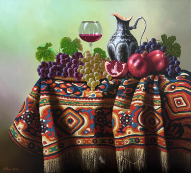 Painting titled "Vintage Abundance" by Shahen Aleksandryan, Original Artwork, Oil Mounted on Wood Stretcher frame