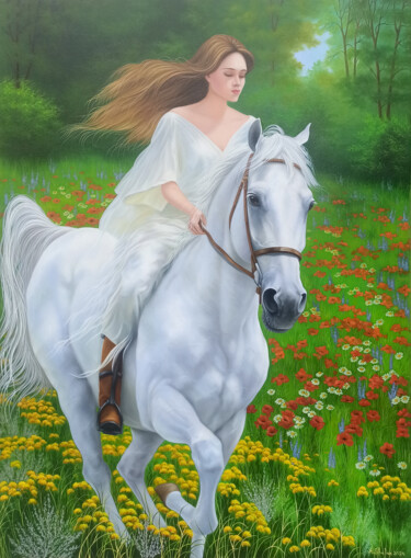 Painting titled "Elegance Rider" by Shahen Aleksandryan, Original Artwork, Oil Mounted on Wood Stretcher frame