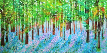 Pintura intitulada "Bluebells Wood" por Shahid Zuberi, Obras de arte originais, Acrílico