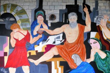 Pintura titulada "Death of Socrates" por Shahid Zuberi, Obra de arte original, Acrílico