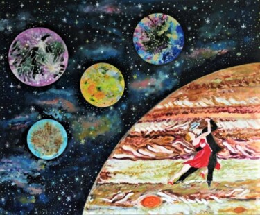 Pintura intitulada "Moonlight Dance on…" por Shahid Zuberi, Obras de arte originais, Acrílico