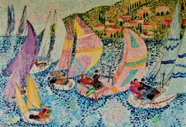 Painting titled "Sailboats" by Shahid Zuberi, Original Artwork, Acrylic