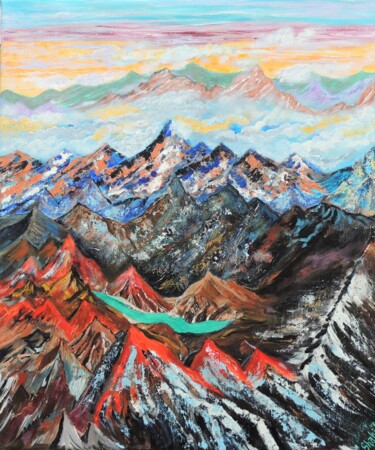 Schilderij getiteld "Sundown at Karakorum" door Shahid Zuberi, Origineel Kunstwerk, Acryl