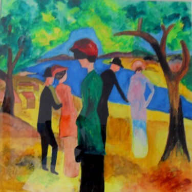 Painting titled "Woman in green jack…" by Shahid Zuberi, Original Artwork, Watercolor Mounted on Wood Panel