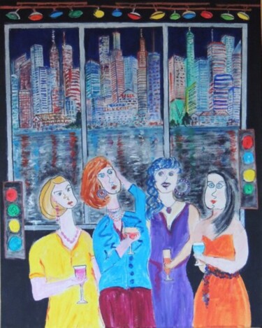 Malerei mit dem Titel "City Slickers" von Shahid Zuberi, Original-Kunstwerk, Acryl