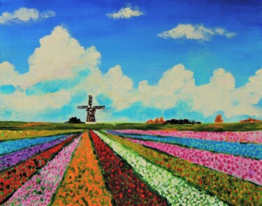 Malerei mit dem Titel "Tulip Fields" von Shahid Zuberi, Original-Kunstwerk, Acryl