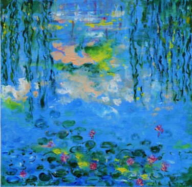 Painting titled "Water Lilies" by Shahid Zuberi, Original Artwork, Acrylic