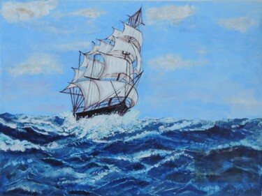 Painting titled "Sail ship" by Shahid Zuberi, Original Artwork, Acrylic