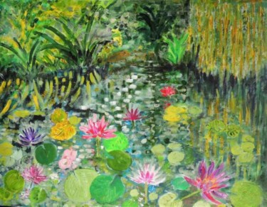 Pittura intitolato "The Lily Pond" da Shahid Zuberi, Opera d'arte originale, Acrilico