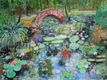 Painting titled "Lily Pond" by Shahid Zuberi, Original Artwork, Watercolor