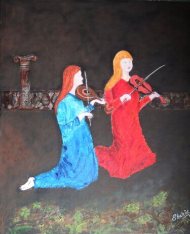 Painting titled "The Evening Song" by Shahid Zuberi, Original Artwork, Acrylic Mounted on Cardboard