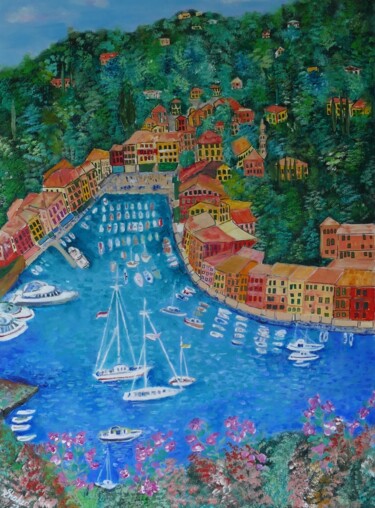 Painting titled "Portofino" by Shahid Zuberi, Original Artwork, Acrylic