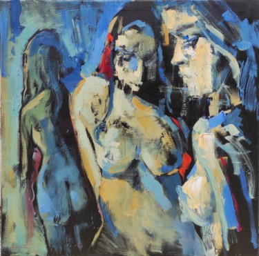 Painting titled "Les femmes2" by Shahram Nabati, Original Artwork, Oil Mounted on Wood Stretcher frame