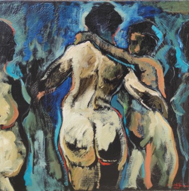 Pintura intitulada "Les femmes4" por Shahram Nabati, Obras de arte originais, Óleo Montado em Armação em madeira