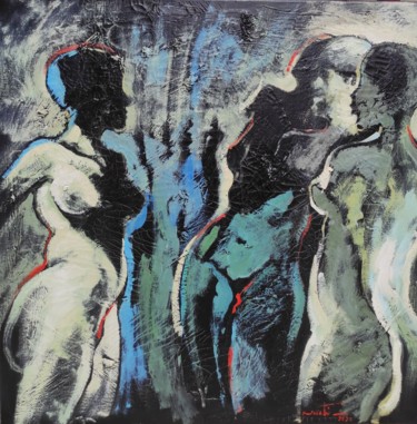 Painting titled "Les femmes5" by Shahram Nabati, Original Artwork, Oil Mounted on Wood Stretcher frame