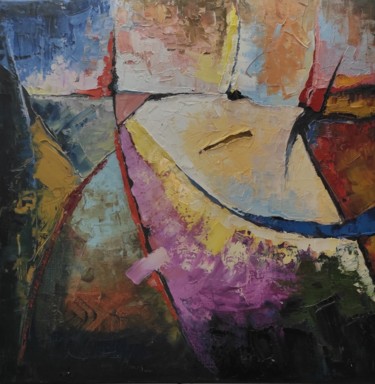 Painting titled "Composition 9" by Shahram Nabati, Original Artwork, Oil Mounted on Wood Stretcher frame