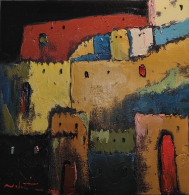 Painting titled "Bam" by Shahram Nabati, Original Artwork, Oil Mounted on Wood Stretcher frame