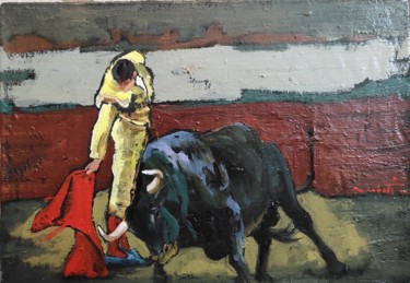 Painting titled "Tauromachie2" by Shahram Nabati, Original Artwork, Oil Mounted on Wood Stretcher frame