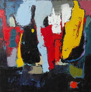 Painting titled "Composition 13" by Shahram Nabati, Original Artwork, Oil Mounted on Wood Stretcher frame