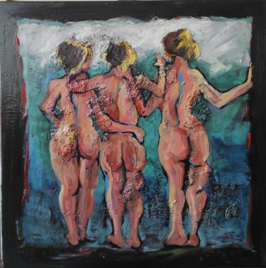 Painting titled "Les trois graces2" by Shahram Nabati, Original Artwork, Oil Mounted on Wood Stretcher frame