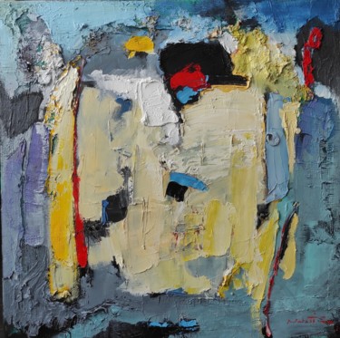 Painting titled "Abstrait3" by Shahram Nabati, Original Artwork, Oil Mounted on Wood Stretcher frame