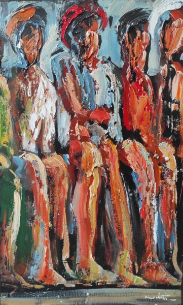 Pittura intitolato "Les hommes 4" da Shahram Nabati, Opera d'arte originale, Olio Montato su Telaio per barella in legno