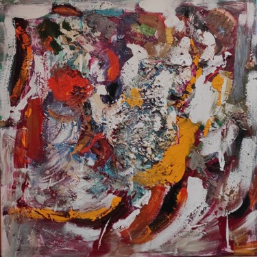 Painting titled "Abstrait 5" by Shahram Nabati, Original Artwork, Oil Mounted on Wood Stretcher frame