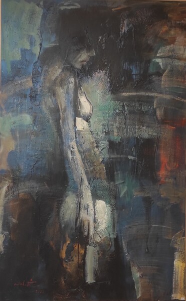 Painting titled "Solitude" by Shahram Nabati, Original Artwork, Oil Mounted on Wood Stretcher frame