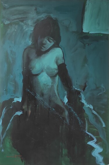 Painting titled "Solitude 4" by Shahram Nabati, Original Artwork, Oil Mounted on Wood Stretcher frame