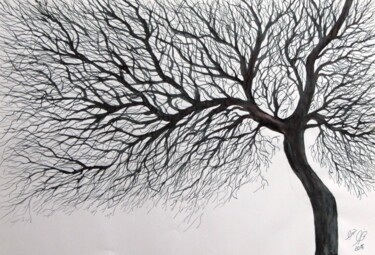 Zeichnungen mit dem Titel "Tree No. 3" von Shahriar Aghakhani, Original-Kunstwerk, Tinte