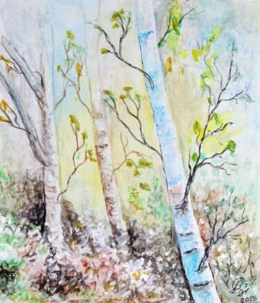 Painting titled "Cedar tree" by Shahriar Aghakhani, Original Artwork, Watercolor