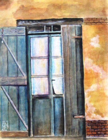 Painting titled "Old door" by Shahriar Aghakhani, Original Artwork, Watercolor