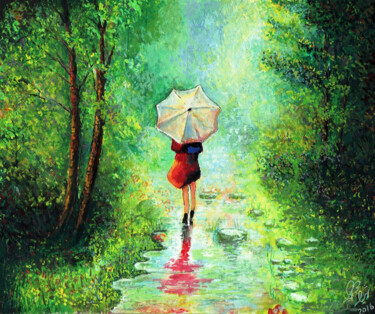 Schilderij getiteld "Raining day" door Shahriar Aghakhani, Origineel Kunstwerk, Aquarel