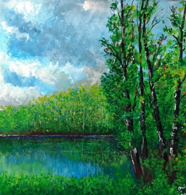 Painting titled "Cloudy Spring" by Shahriar Aghakhani, Original Artwork, Acrylic