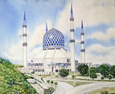 Painting titled "ShahAlam Mosque" by M Shahrin Shaari, Original Artwork