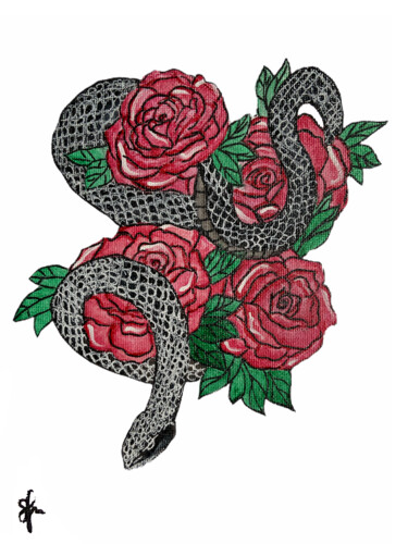 Painting titled "Alsophis Snake" by Meruyert Shakeyeva, Original Artwork, Acrylic