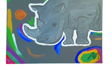 Rhino Картина под названием "Rhino" - Meruyert Shakeyeva, Подлинное произведение искусства, Акрил