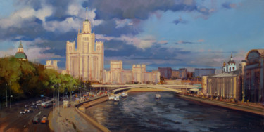Painting titled "Skyscraper on the K…" by Shalaev Alexey, Original Artwork, Oil