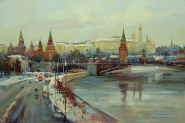 Painting titled "Москва. Зима на Бор…" by Shalaev Alexey, Original Artwork, Oil