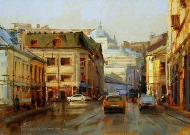 Painting titled "По лужам. Москва, у…" by Shalaev Alexey, Original Artwork, Oil