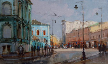 Painting titled "Лето, солнце, дождь…" by Shalaev Alexey, Original Artwork, Oil Mounted on Wood Stretcher frame