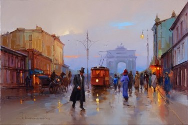 Painting titled "To the Tverskaya Ou…" by Shalaev Alexey, Original Artwork, Oil