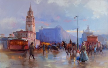 Malerei mit dem Titel "Evening on Tverskay…" von Shalaev Alexey, Original-Kunstwerk, Öl