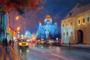 Painting titled "The lights of Prech…" by Shalaev Alexey, Original Artwork, Oil