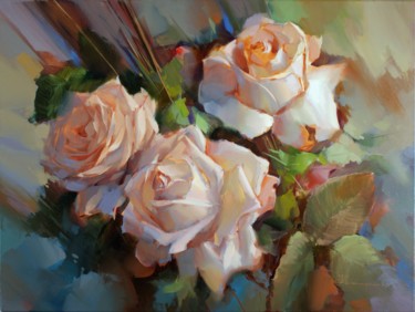 Pintura intitulada "Roses Creme de la C…" por Shalaev Alexey, Obras de arte originais