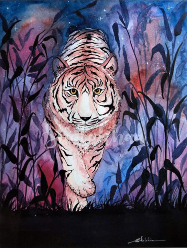 Painting titled "The Tiger" by Shalakhaa, Original Artwork, Watercolor