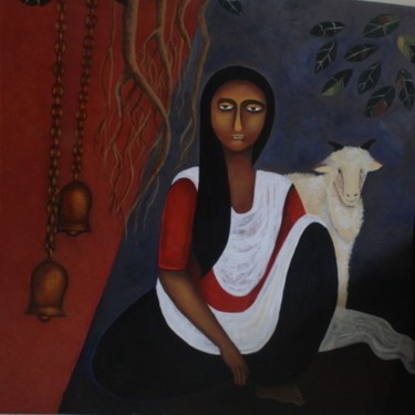 Картина под названием "Indian Woman" - Shalini Jha, Подлинное произведение искусства, Масло