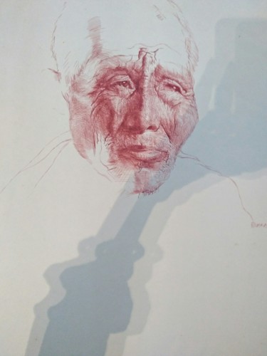 Drawing titled "Tibetian old" by Bharti Yadav, Original Artwork, Ink